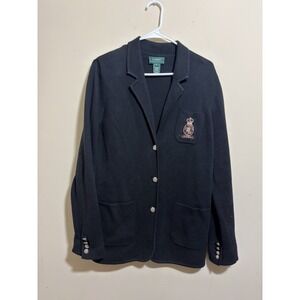 Ralph Lauren LRL Cotton Knit Black Crest Insignia Blazer Sweater Medium